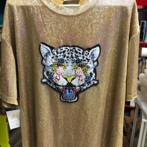 Sparkling Gold Kids Tee with Leopard Motif